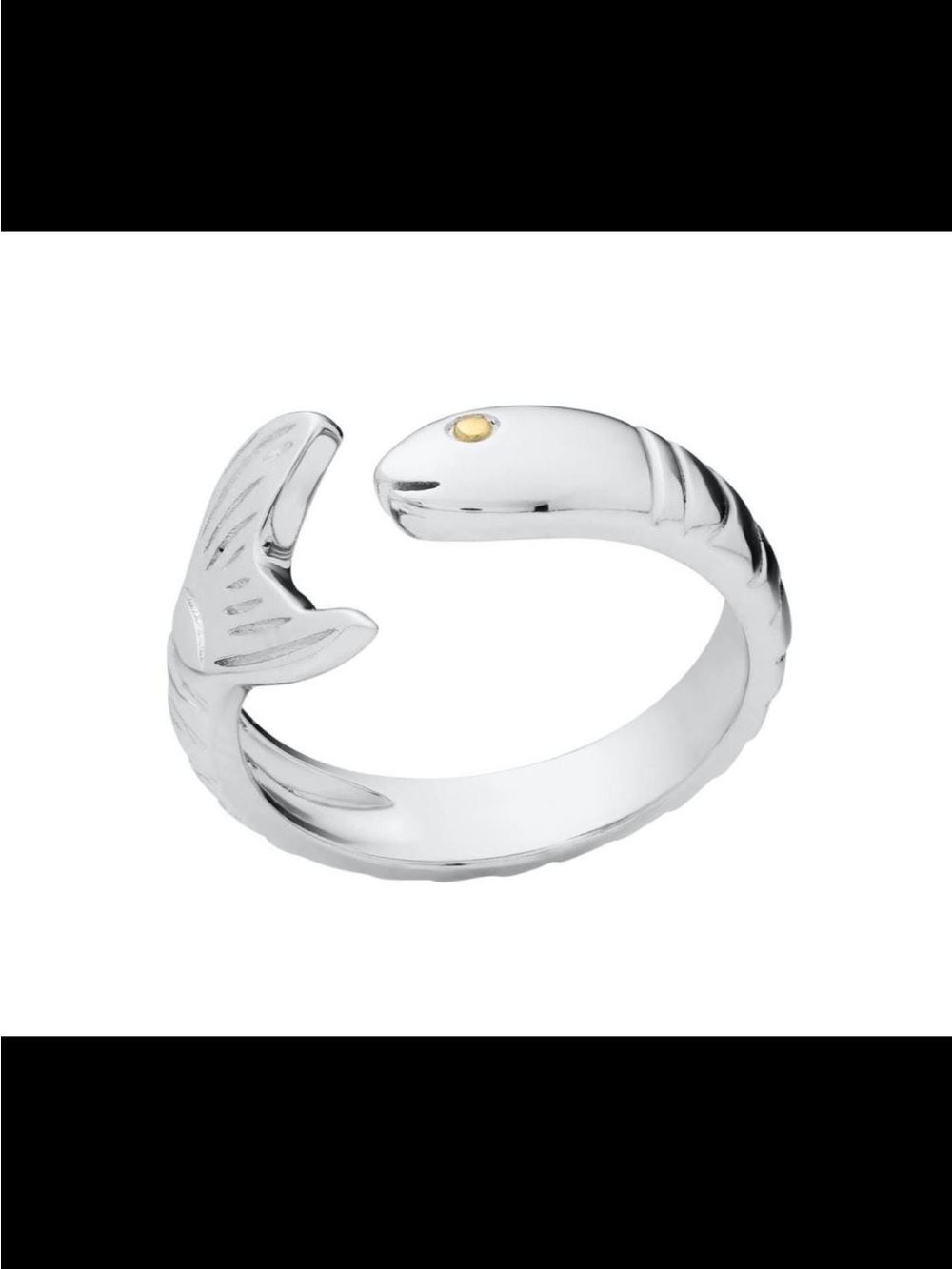 Sterling Silver Fish Wrap Ring with Gold Accent - Women Jewelry